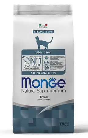 Купить monge cat monoprotein sterilised сухой корм для стерилизованных кошек с форелью