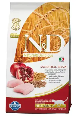 Farmina n&d ancestral grain низкозерновой корм для стерилизованных кошек (курица с гранатом)