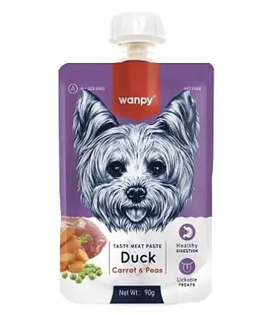 Купить wanpy dog лакомство для собак мясной мусс из утки и моркови с горохом