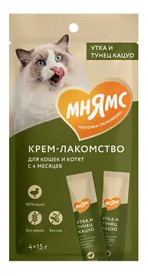 Мнямс крем-лакомство для кошек с уткой и тунцом Кацуо 